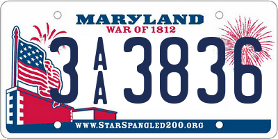 MD license plate 3AA3836