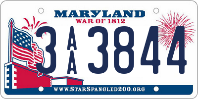 MD license plate 3AA3844