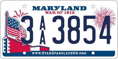 MD license plate 3AA3854