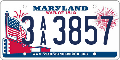 MD license plate 3AA3857