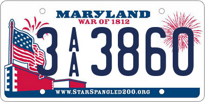 MD license plate 3AA3860