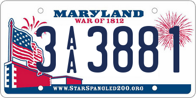 MD license plate 3AA3881