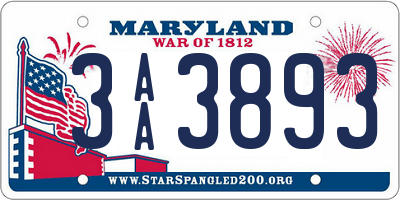 MD license plate 3AA3893