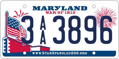 MD license plate 3AA3896