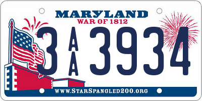 MD license plate 3AA3934