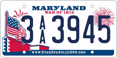 MD license plate 3AA3945