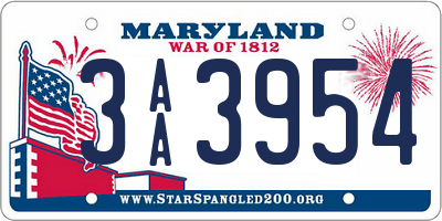MD license plate 3AA3954