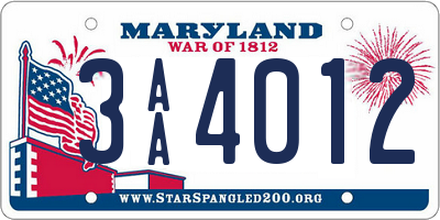 MD license plate 3AA4012