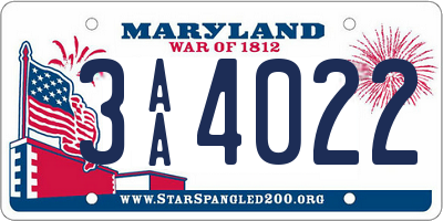 MD license plate 3AA4022