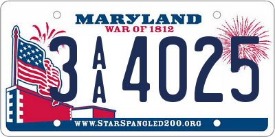 MD license plate 3AA4025