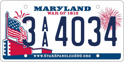 MD license plate 3AA4034