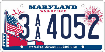 MD license plate 3AA4052