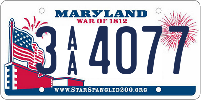 MD license plate 3AA4077