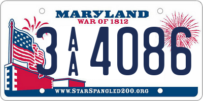 MD license plate 3AA4086