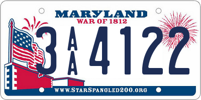 MD license plate 3AA4122