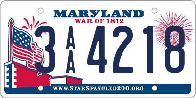 MD license plate 3AA4218