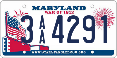 MD license plate 3AA4291