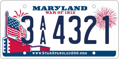 MD license plate 3AA4321