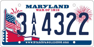 MD license plate 3AA4322