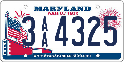 MD license plate 3AA4325