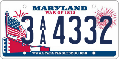 MD license plate 3AA4332