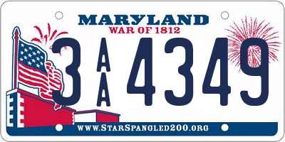 MD license plate 3AA4349