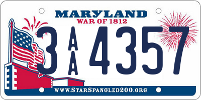 MD license plate 3AA4357