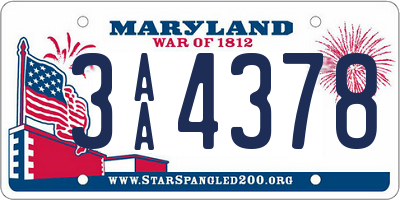 MD license plate 3AA4378