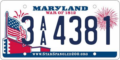 MD license plate 3AA4381
