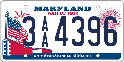 MD license plate 3AA4396