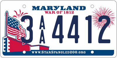 MD license plate 3AA4412