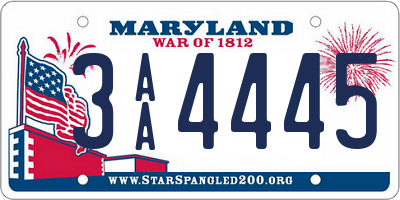 MD license plate 3AA4445