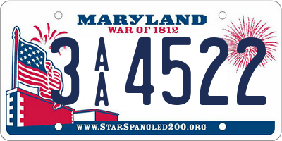 MD license plate 3AA4522