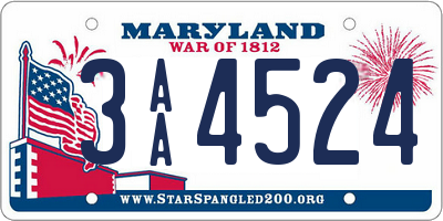 MD license plate 3AA4524