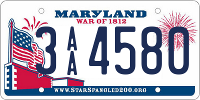 MD license plate 3AA4580