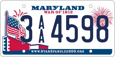 MD license plate 3AA4598