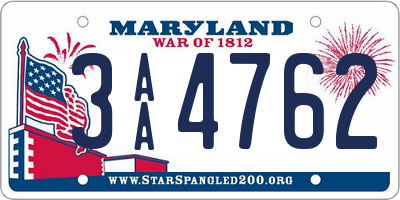 MD license plate 3AA4762
