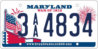 MD license plate 3AA4834