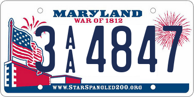 MD license plate 3AA4847