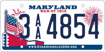 MD license plate 3AA4854