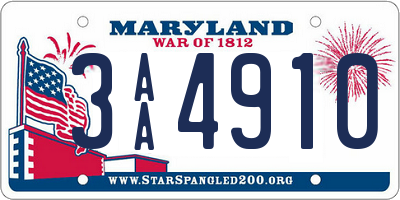 MD license plate 3AA4910