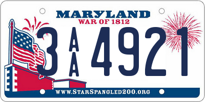 MD license plate 3AA4921