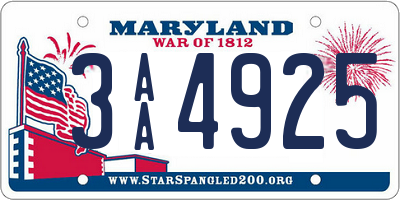 MD license plate 3AA4925