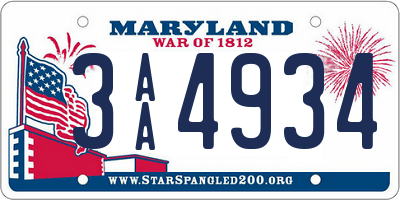 MD license plate 3AA4934