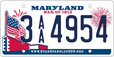 MD license plate 3AA4954