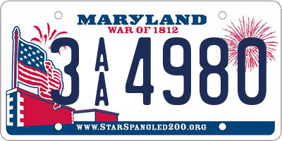 MD license plate 3AA4980