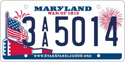 MD license plate 3AA5014