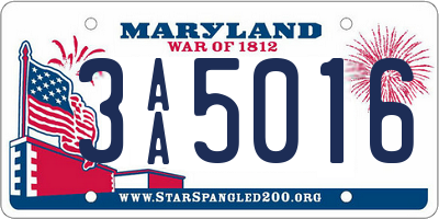 MD license plate 3AA5016