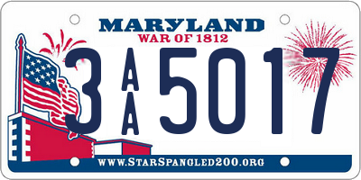 MD license plate 3AA5017