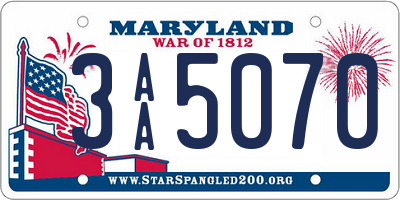 MD license plate 3AA5070